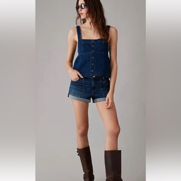 AMERICAN EAGLE DENIM BUTTON FRONT BABY DOLL TOP SIZE LARGE NWT - Picture 2 of 11